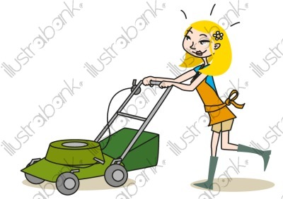 Femme avec tondeuse illustration Au jardin libre de droit sur IllustraBank.com